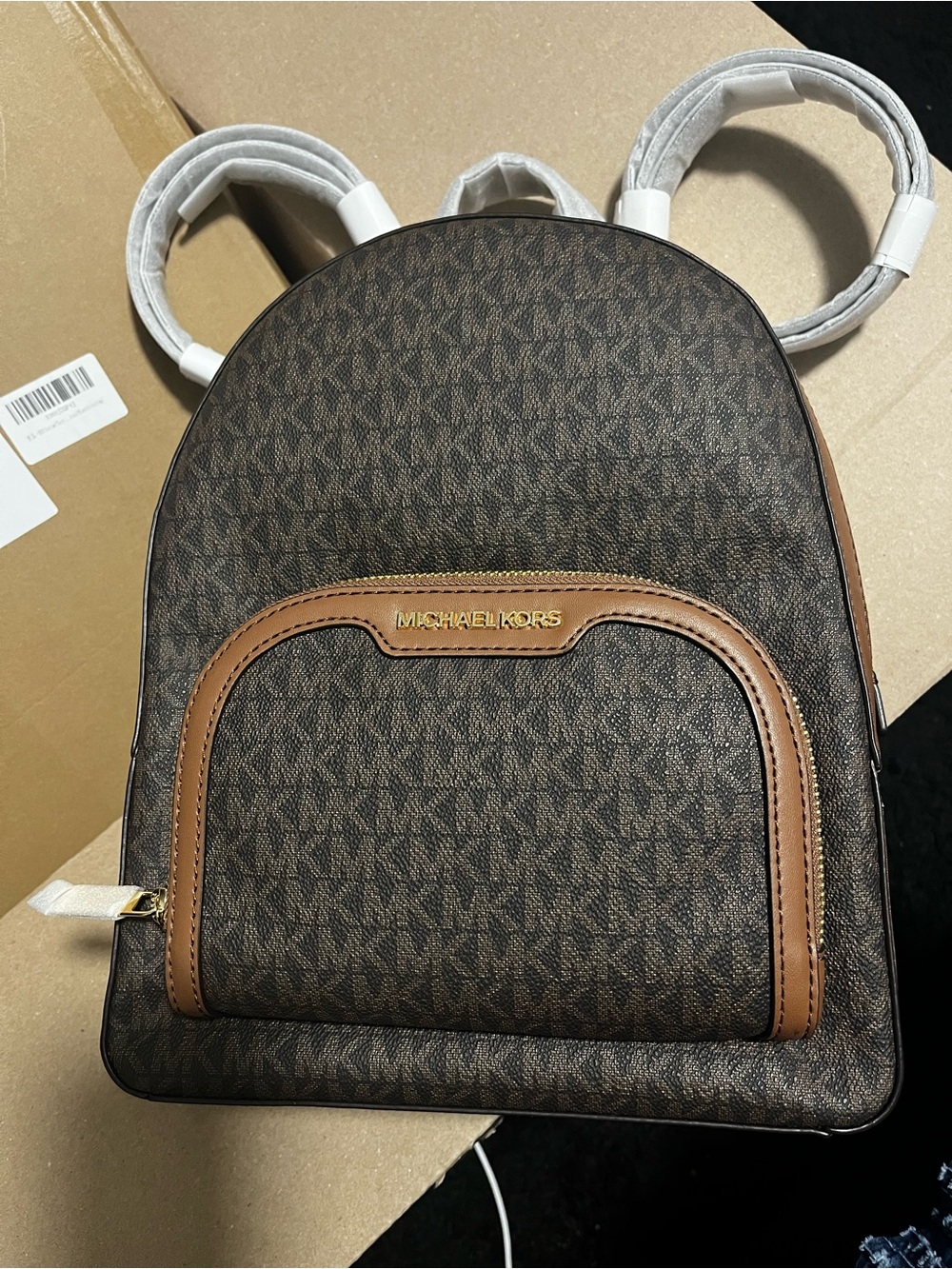 Michael Kors Brown and Tan Logo Medium Backpack
